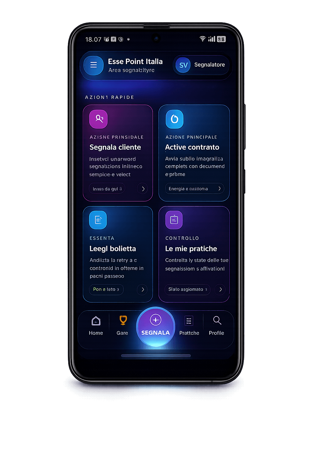 Dashboard mobile Segnalatore Vincente